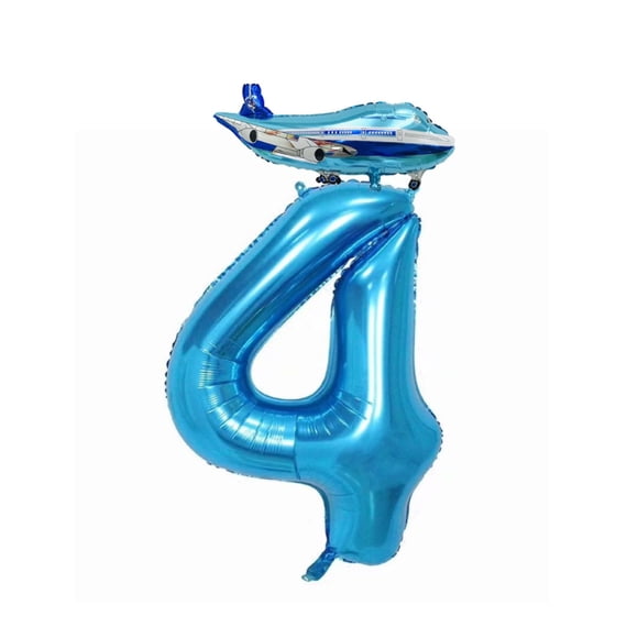 Set de globos Hengximaoyi, avión número 4, azul, 40 pulgadas, paquete de 4