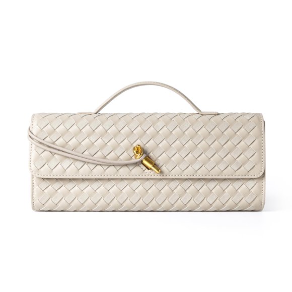 Bolso Joryin de Cuero Trenzado para Mujer, Clutch Beige