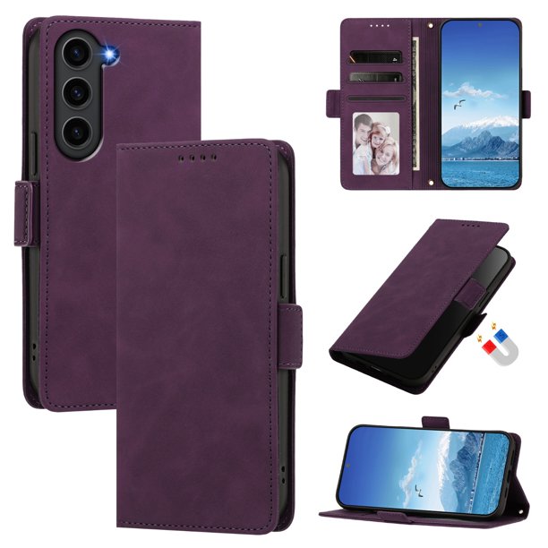Funda Billetera Delgada para Samsung Galaxy S24 Ultra con Ranuras y Soporte Morado oscuro