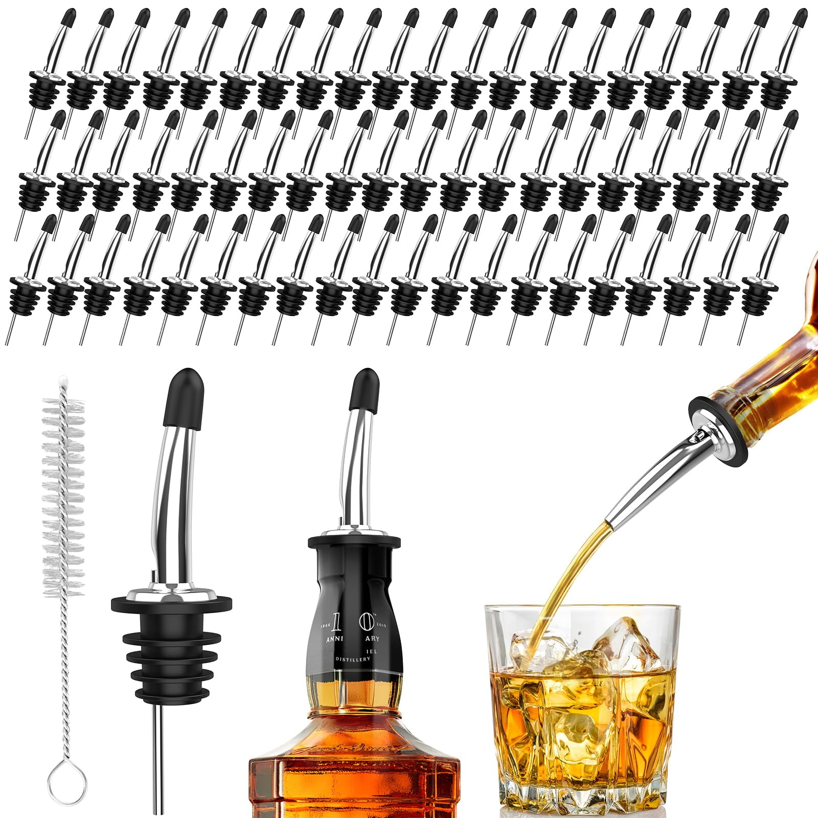 Sinlucesce - Juego De 60 Boquillas De Acero Inoxidable Para Botellas De Licor