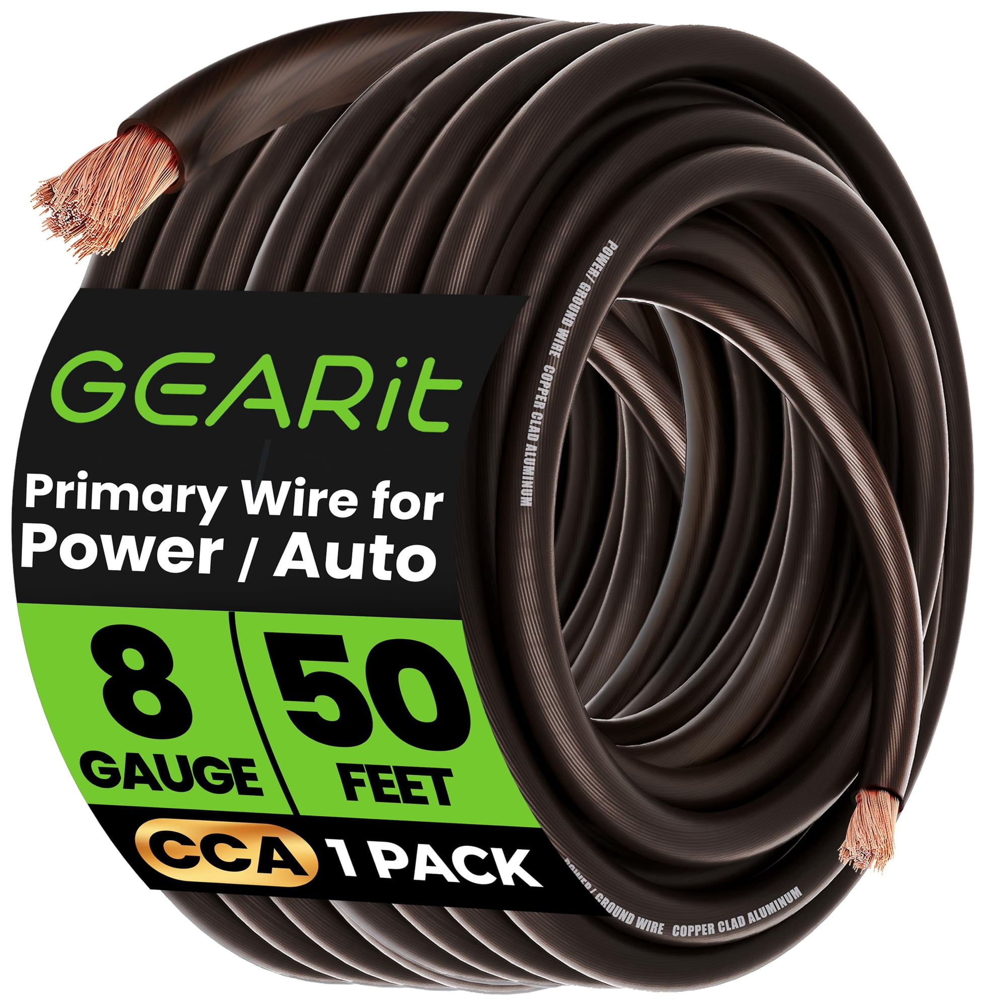 Wire Gearit Calibre 8 (15 M), Aluminio Revestido De Cobre, Cca, Negro
