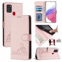Funda Tipo Cartera Foxdock Para Samsung Galaxy A21S Con Soporte, Ranuras, Rfid, Diseño De Gato