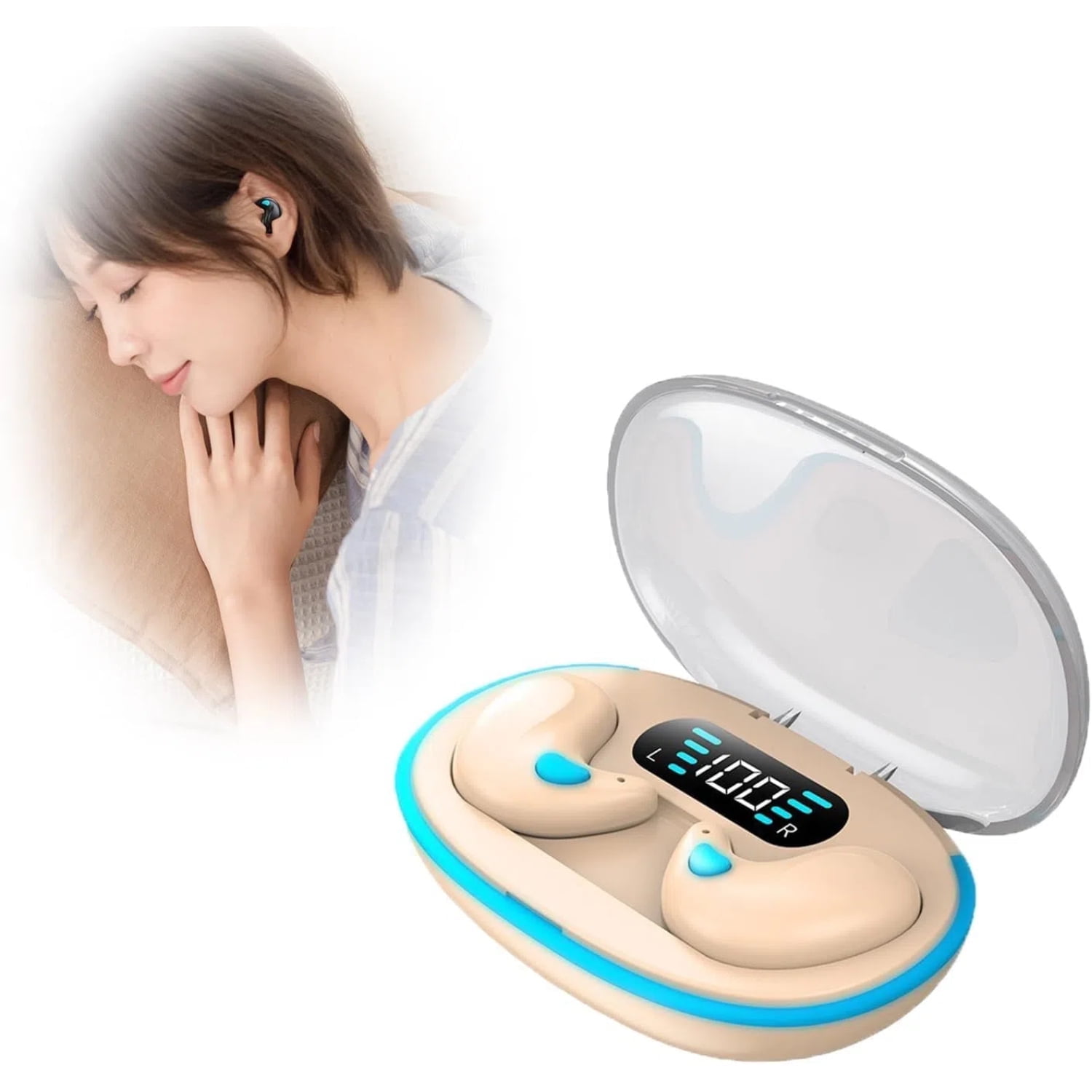 Auriculares Inalámbricos Aaronmei Conducción Ósea Bluetooth 5.3 Beige