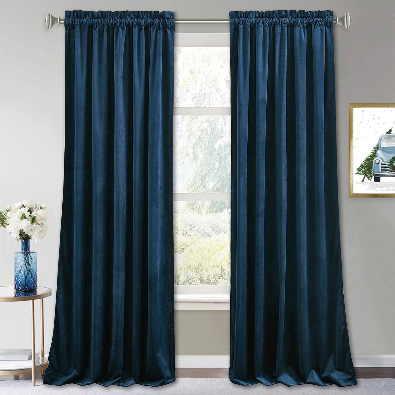 Cortinas Ryb Home De Terciopelo Azul Marino Opacas, 132 X 213 Cm, 2 Paneles