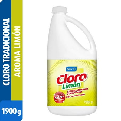 Cloro Líquido Baja Concentración Desinfectante, Solución 2,5% Aroma Limón Botella 1900 G Lider