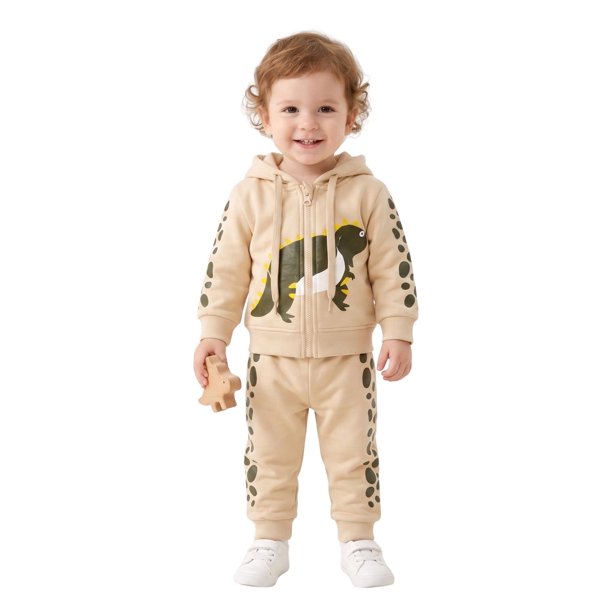 Conjunto Bebe Niño Algodon Con Capucha Dinosaurio Cocodrilo