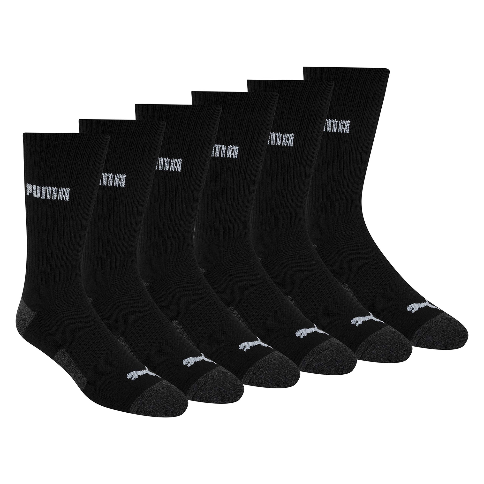 Paquete De 6 Pares De Calcetines Tipo Crew Puma Negros Y Grises Con Logo, Talla 10-13