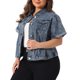 thumbnail image 4 of Chaqueta de mezclilla corta con botones al frente para trabajo, colegio o escuela de Agnes Orinda para mujer de talla grande, mangas cortas, 4X gris azul, 4 of 6