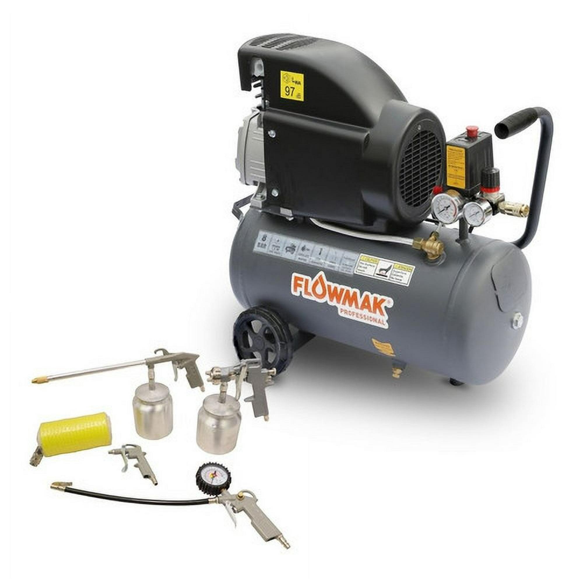 Flowmak - Combo Compresor De Aire 24litros 1.5hp Más Kit Accesorios