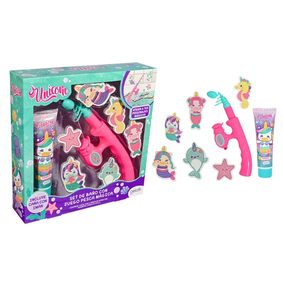 Set De Baño Unicornio Shampoo 100ml + Juego Pesca Magica