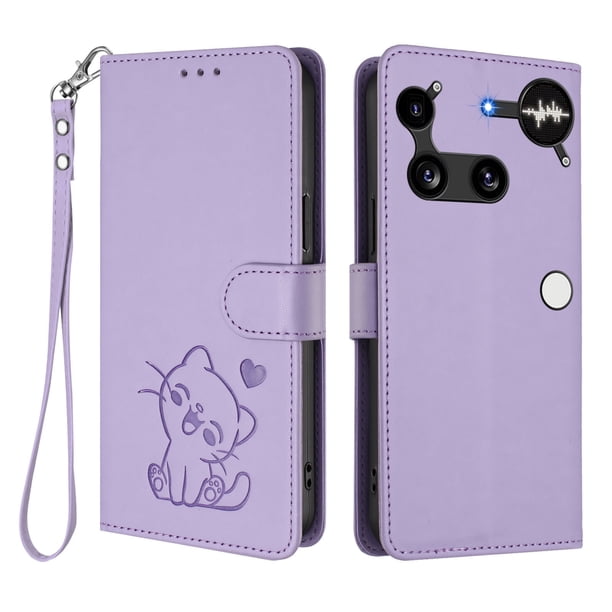 Funda de Gato tipo Libro para Nothing Phone 3, Lila Claro