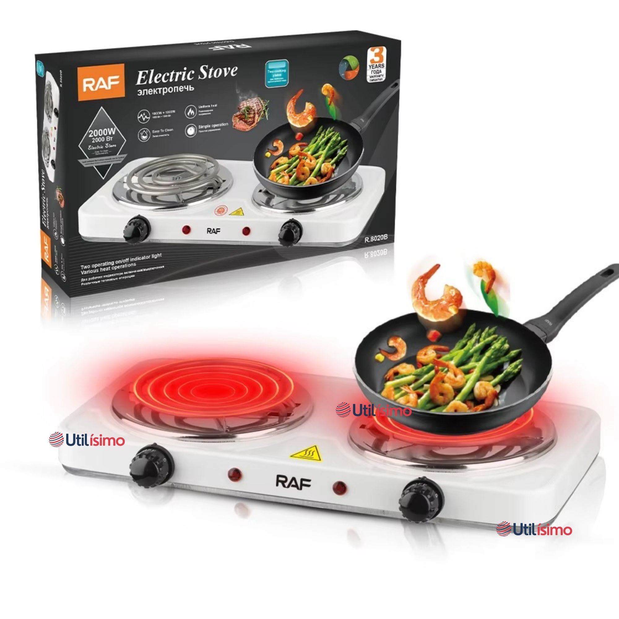 Raf - Cocina Electrica Doble Plato 2000w De Potencia Blanco