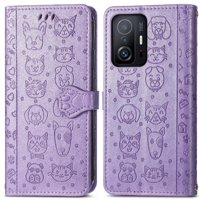 Funda Cartera Foxdock Para Xiaomi 11T Pro , Flip Pu Con Relieve De Gatos Y Perros, Tarjetero Y Soporte