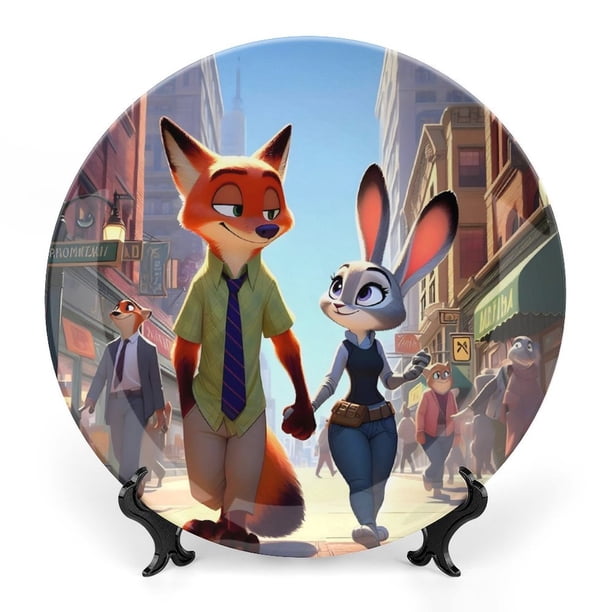 Zootopia Plato decorativo de porcelana fina (bone china), plato decorativo de cerámica para hogar, oficina, soporte de pared, platos decorativos para dormitorio - 6 pulgadas (15 cm)