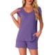 thumbnail image 1 of INSPIRE CHIC Conjunto de Pijama de Mujer de 2 Piezas, Camiseta de Manga Corta de Punto y Pantalones Cortos, Talla S, Morado, 1 of 5