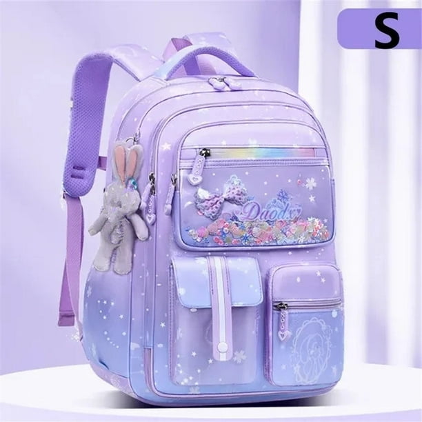 Primary Bow Knot Schoolbag With Rabbit Pendant For Girls Kids 2 size Backpack Kawaii Waterproof Orthopaedics School bag mochila