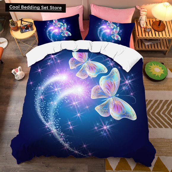 v1754 Bed Sheets Colorful Beautiful Butterfly Bedding Set Flying Animal Duvet Cover Set Pillowcase Soft Polyester Comforter Set for Women Girls 3-Piece Bedding Set (1 Duvet Cover + 2 Pillow Shams) Bed