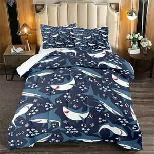 Milsleep - Juego De Cama Tiburón Para Dormitorio - 3Pcs Boys Shark Bedding Set For Bedroom Cute