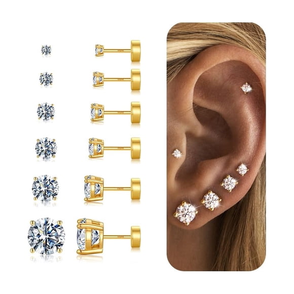 Juego de 6 pares de pendientes Yoosteel chapados en oro de 14K, de 2 mm a 8 mm