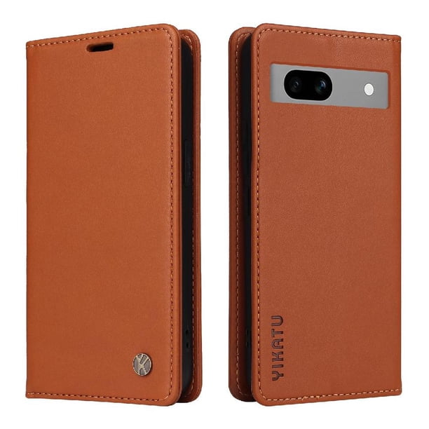 Funda Billetera de Cuero para Google Pixel 7A con Tarjetero y Soporte - Tapa Magnética Marrón