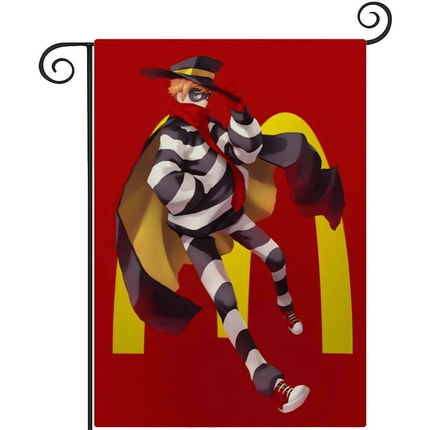 Hamburglar-bandera de jardín temática. Regalo perfecto para fans, amigos y familiares, ideal para actividades al aire libre y decoración de fiestas.28CM*45CM