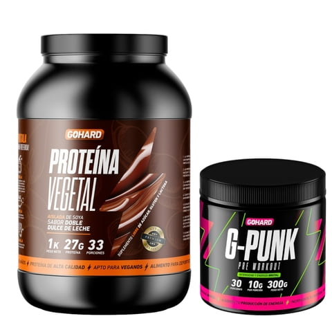 Gohard - Proteina Vegetal 33 Serv. 1Kg Dulce De Leche & Pre Entrenamiento G-Punk 30 Serv