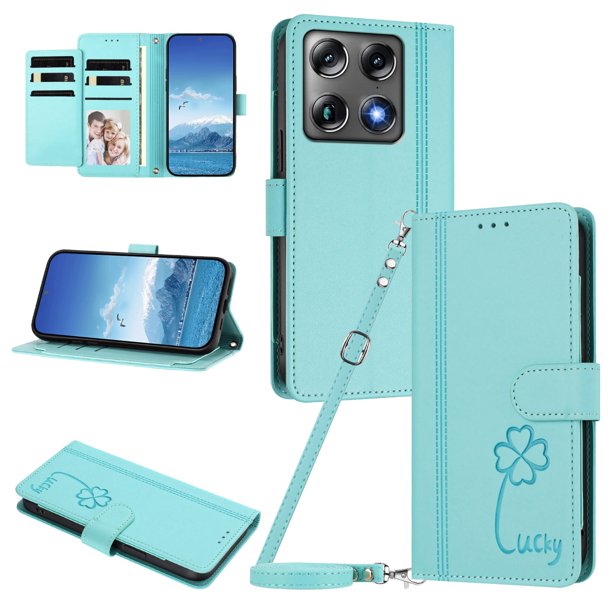 Funda Cartera Trébol para Motorola Edge 70 Ultra 5G con Ranuras Tarjetas y Carga Inalámbrica Verde menta