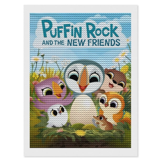 Puffin Rock Kits de Pintura de Diamantes para Adultos 5D DIY Diamond Art Kits Full Drill Diamond Dots para Regalo Decoración de Pared y Relajación Artes de Gemas 30*40cm