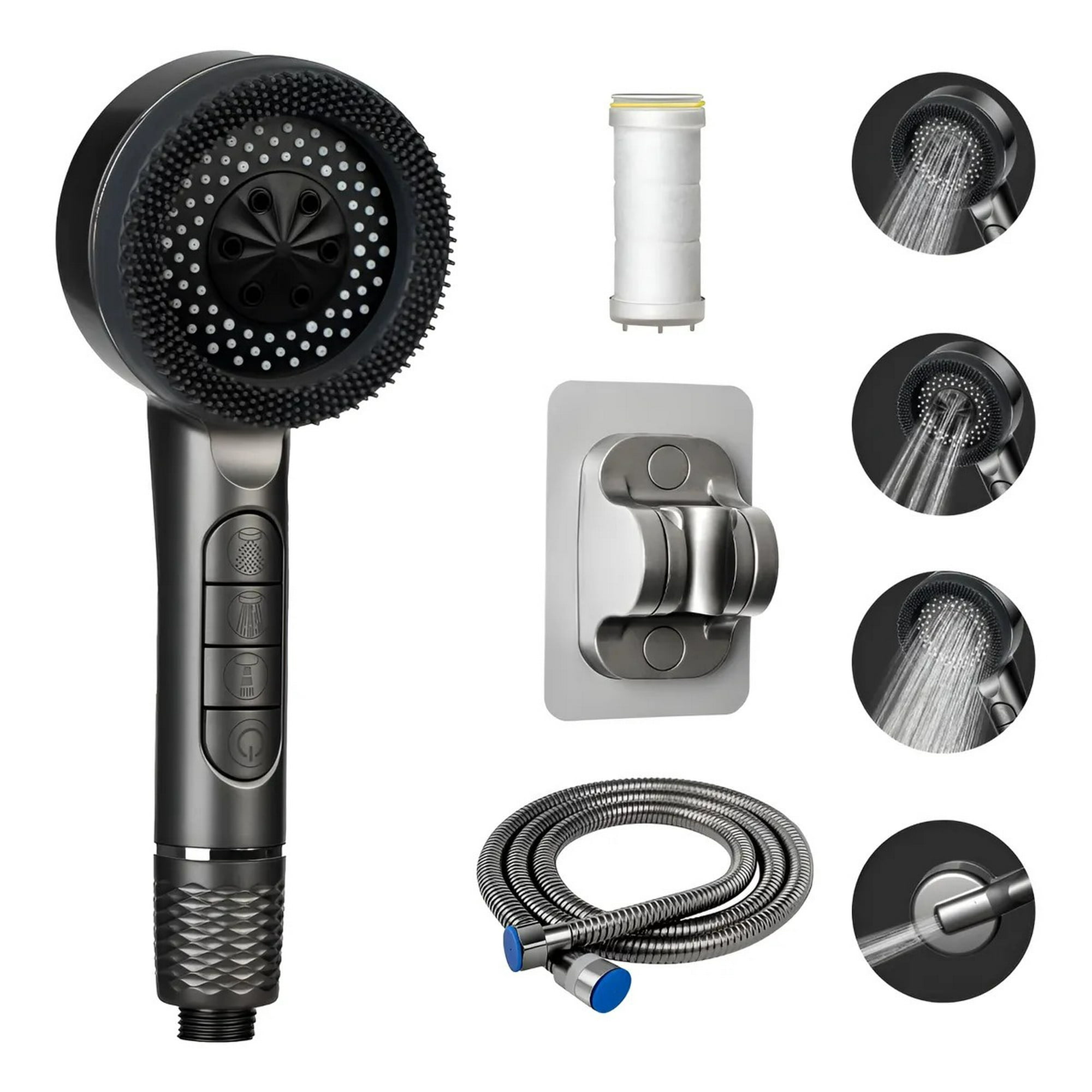 Genérica - Cabezal De Ducha Alta Presión 4 Modos Con Filtro Y Manguera