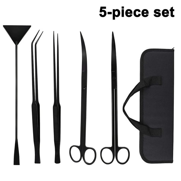 Kit de herramientas para acuario, 5 en 1, de acero inoxidable, con raspador largo para pecera, pinzas, tijeras, espátula y herramientas de limpieza para paisajismo. Kit de inicio para peces.