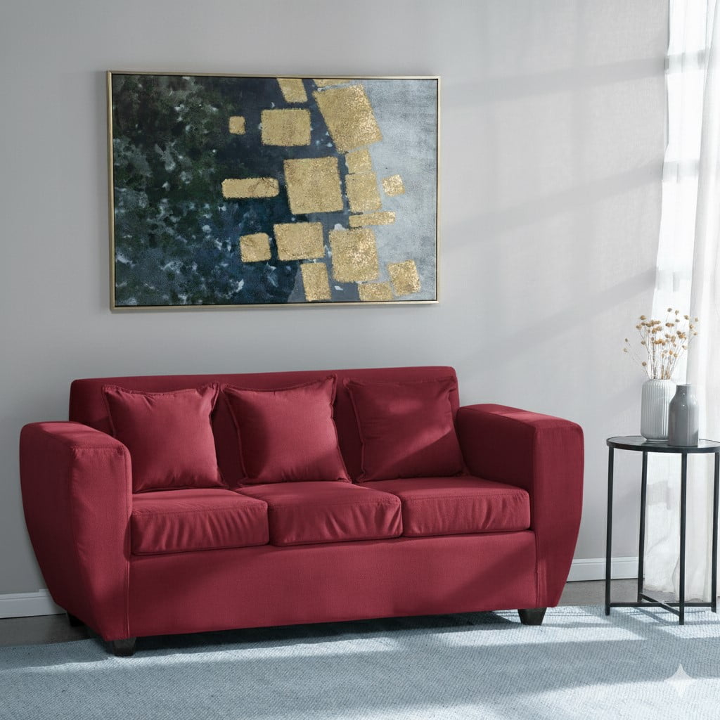 Deco Outlet - Sofa 3 Cuerpos Kansas Felpa-burdeo