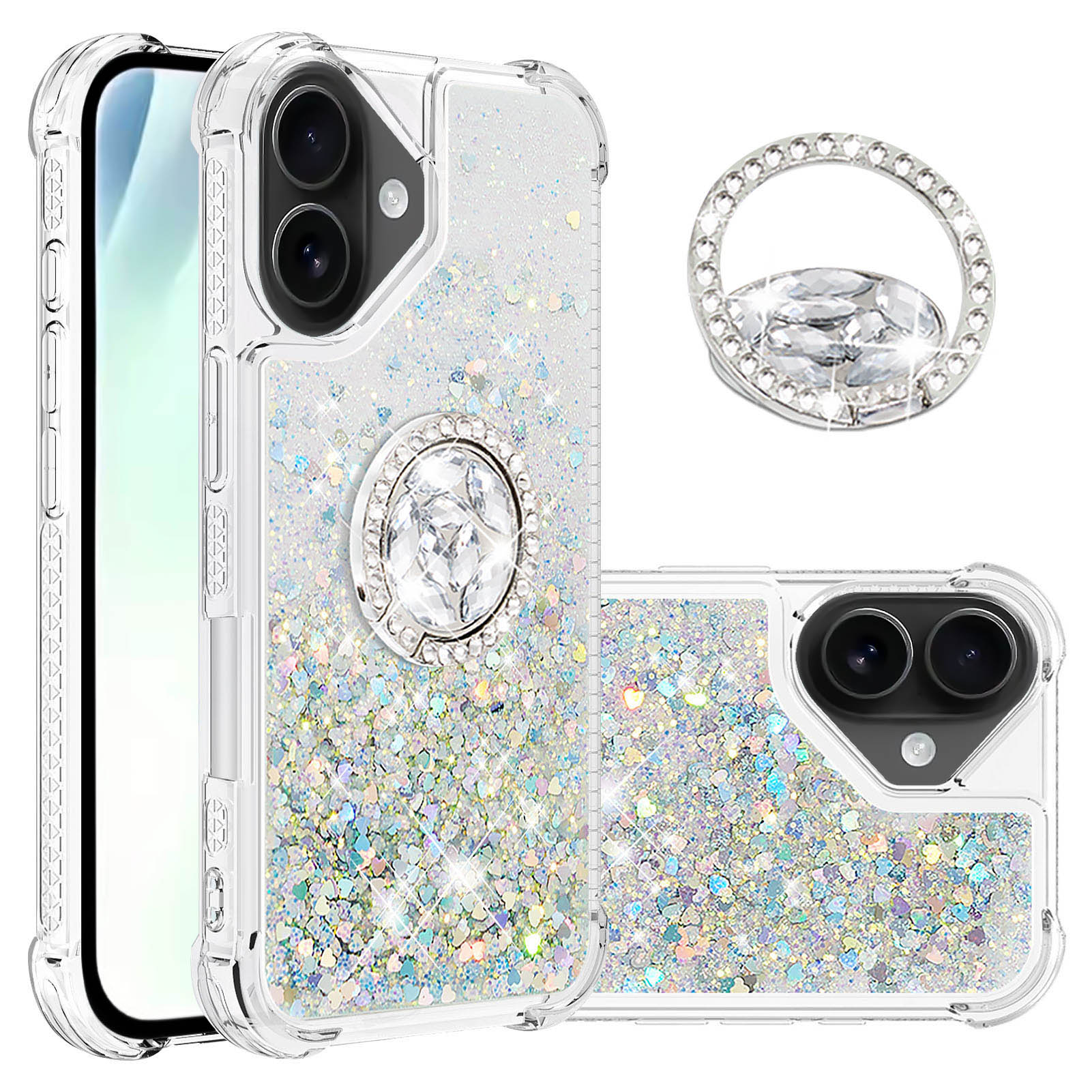 Foxdock Funda Glitter Líquida Para Iphone 17 Con Anillo Brillante, Tpu Antichoques Y Esquinas Reforzadas, Soporte