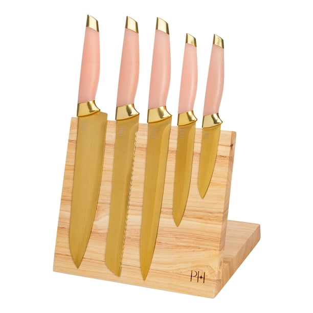 Juego de bloques de cuchillos Paris Hilton de acero inoxidable con alto contenido de carbono, 6 piezas