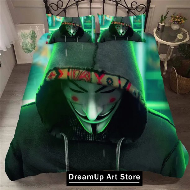 ed Anonymus with Mask Bedding Set Cute Quilt Cover Bed Cover With Pillowcase Boys Adult Home