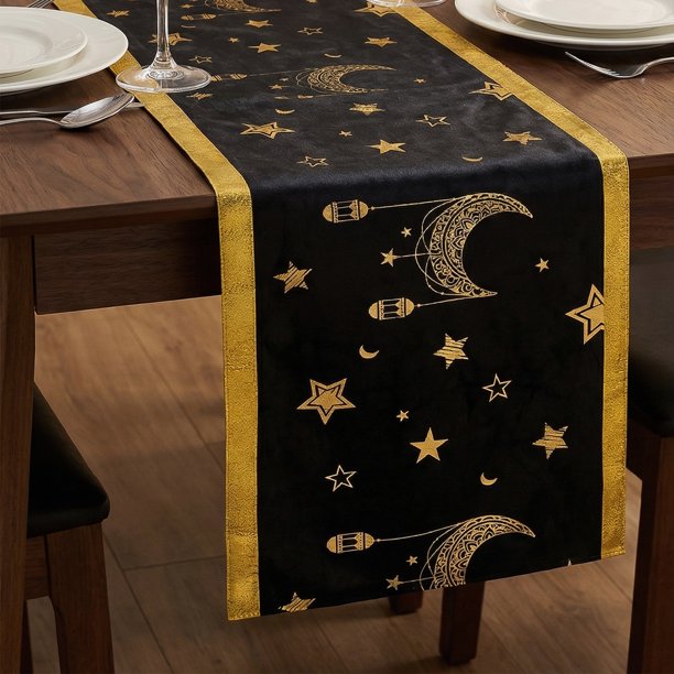 Camino de mesa para decoración de cocina, largo corredor de poliéster para decoración de fiestas en cocina y comedor dorado 13x63 pulgadas