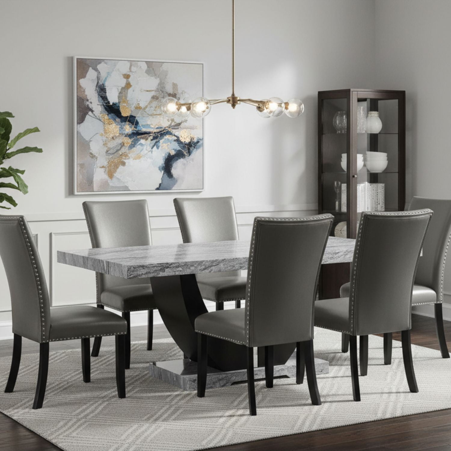 Daniel's - Juego De Comedor 6 Sillas Moderno Moon Mármol Gris