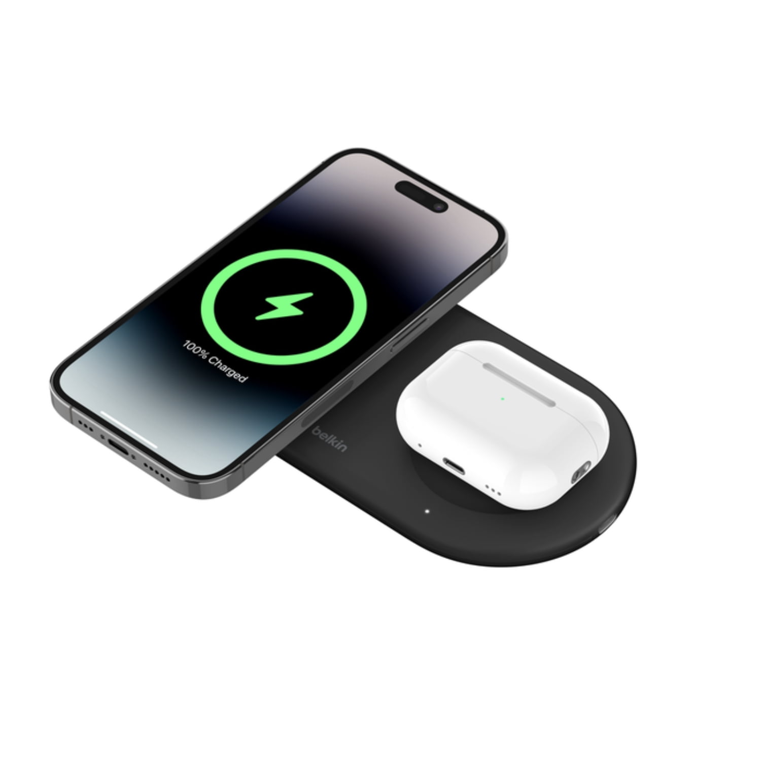 Belkin - Base De Carga 2 En 1 Inalambrica Plana Qi2 Con Usb-c Negra
