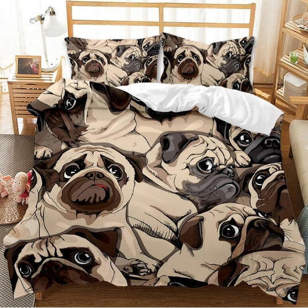 Colored Animal Pug Dog Pet Quilt Duvet Cover Set Bed Linen Super 3-Piece Bedding Set