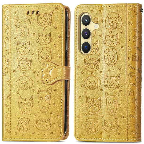 Funda Cartera FOXDOCK para Samsung Galaxy S24 Plus , Flip PU con Relieve de Gatos y Perros, Tarjetero y Soporte