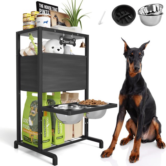 Comedero elevado para perros SHAINFUN 11‑35 cm 2 × 1700 ml Alimentación lenta