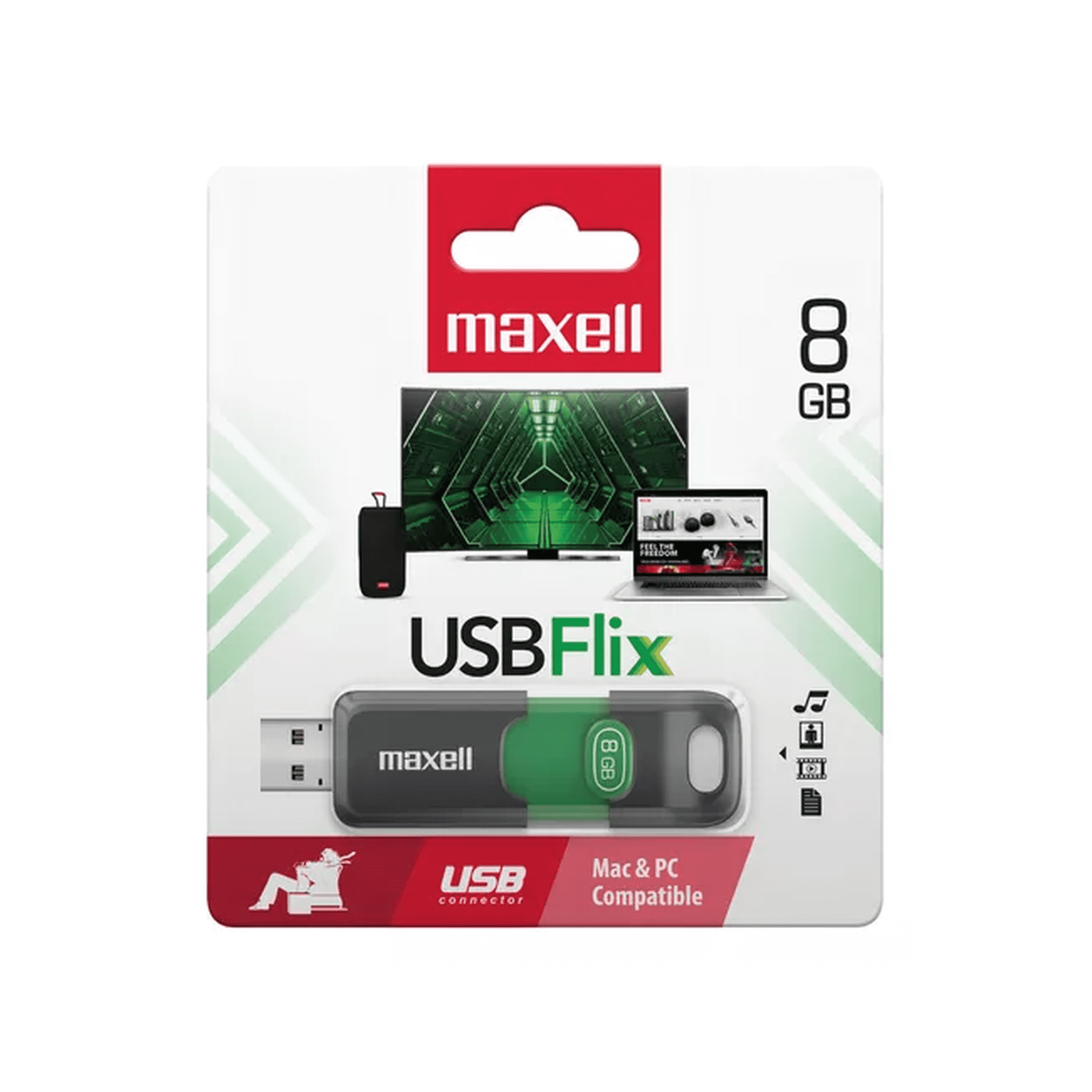 Genérico - Pack De 3 Pendrives Maxell Flix 8gb 2.0, Verde, Diseño Flix