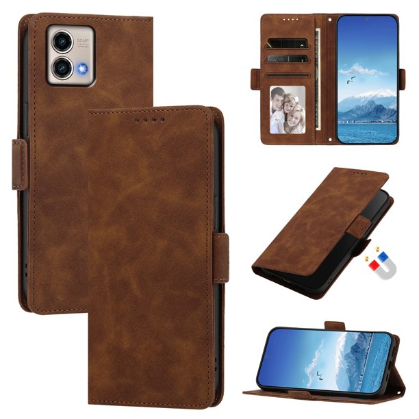 Funda Billetera Delgada para Motorola Moto G Stylus 5G 2023 con Ranuras y Soporte Marrón