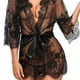 thumbnail image 1 of Sexy Floral Lace Cut Out Sleepwear, See Through Long Sleeve Short Robe With Belt & Thong, Women's Lingerie & Sleepwear, 1 of 3