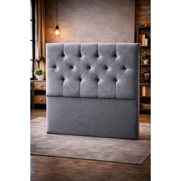 Respaldo Moderno Cama 1.5 Plaza Capitone Felpa Color Gris