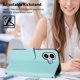 thumbnail image 3 of Funda de Cuero Tipo Billetera para Apple iPhone 16 Plus 6.7", con Tarjetero, Pulsera, Soporte a Prueba de Golpes con Relieve de Patrón Feliz, Verde Claro, For iPhone 16 Plus, 3 of 8
