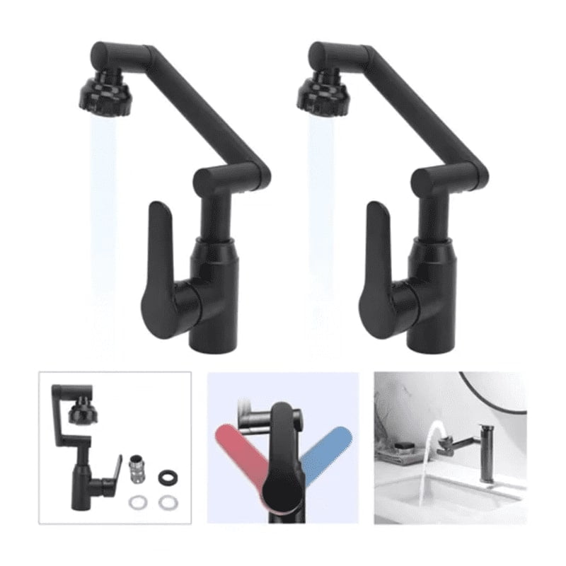 Genérico - Pack 2 Grifos Lavamanos Agua Fria Y Caliente Plegable Giratorio Negro
