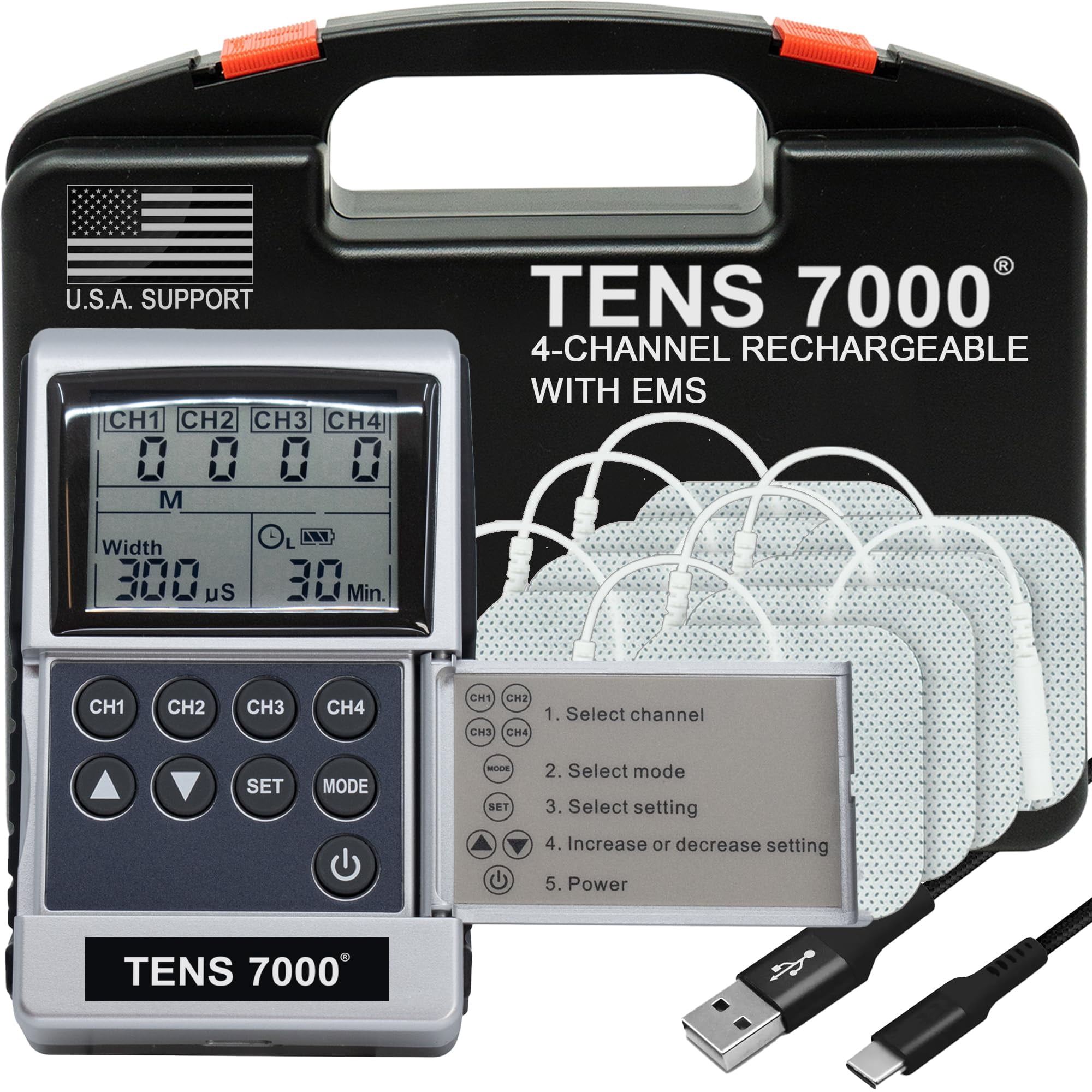 Estimulador Muscular Recargable Tens Unit Tens 7000 Pro
