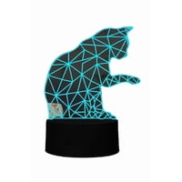 Lelumania - Lampara Ilusion 3D Gatito Geometrico De 7 Colores, Base Touch