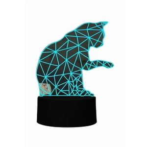 Lelumania - Lampara Ilusion 3D Gatito Geometrico De 7 Colores, Base Touch