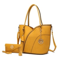 Bolso Tote Con Cartera De Muñeca Para Mujer, Mkf Collection, Set De Bolso De Hombro En Cuero Vegano - Mostaza